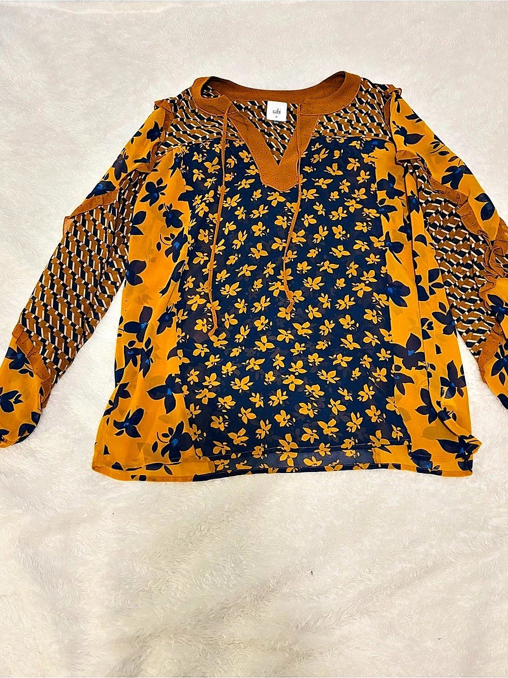 cabi Floral Blouse in Yellow & Blue Size Medium